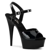 Pleaser DELIGHT-609 Platform Sandals Black Patent Table Dance Pole Dance Gogo