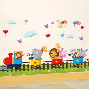 五象設計 動物126 DIY 壁貼 卡通動物火車牆壁裝飾 房間裝飾幼兒園裝飾貼紙 透明組合PVC環保牆貼