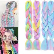 4 PACK Colorful Hair Extensions, Upgrade 8 colors 24" Long Braiding Hair Synthetic Hair Extensions Braid Synthetic Fiber Hair for Women Girl