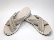 Clarks Cloudsteppers Arla Wave Beige Combi Women's Slide Sandals - Size 9.5 NWB
