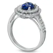 Oval Lab-Created Blue Sapphire and White Sapphire Frame Ring in Sterling Silver