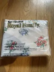 Vintage Cannon Royal Family Twin Fitted Sheet Percale No Iron USA Floral NOS