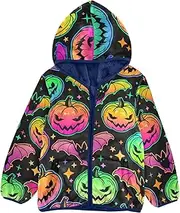 [GuoChe] Colourful Haloween Pumpkins Sherpa Lined Toddler Hoodie Jackets For Toddler Boys Navy Blue Baby Girl Clothes 3T