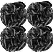 Lertenys Bath Shower Loofah Sponge 60g Bath Mesh Pouf Shower Ball Body Scrubber Exfoliating Bath Sponge for Women and Men, Set of 4, Black