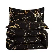 Black Golden Marble Floral Duvet Quilt Doona Cover Set Queen King Bed Pillowcase