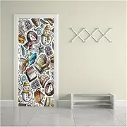 Door Stickers Self-Adhesive Abstract Cartoon Pattern Art Door Stickers Home Decoration Wall Stickers Mural Porch Poster(95x215cm)