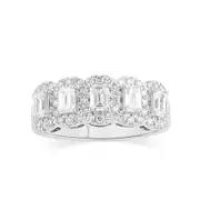 Emerald Cut Multi Station Dress Ring with 1.30ct of Laboratory Grown Diamonds in Sterling Silver and Platinum