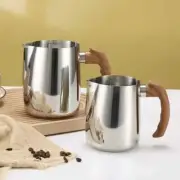 600/900ML Milk Frothing Pitcher with Precise Scale Wooden Handle Dripless Spout