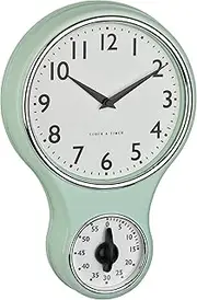 TFA Dostmann Retro Analogue Wall Clock with Timer 60.3073.20 Egg Timer up to 60 Minutes Kitchen Wall Clock with Glass Cover Vintage Design Mint Green