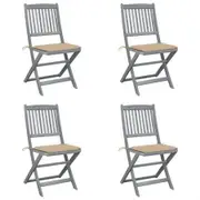 Folding Outdoor Chairs 4 pcs with Cushions Solid Acacia Wood