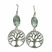 EARRINGS Sterling Silver Tree of Life Earrings with Blue Topaz Stones by S&F