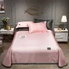 Pure Color Embroidered Ice Silk Mat Bed Cover Fitted Sheet Pillowcase BeddingSet