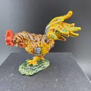 Jeweled Enameled Pewter Pecking Cock Hinge Trinket Ring Jewelry Box TerraCottage