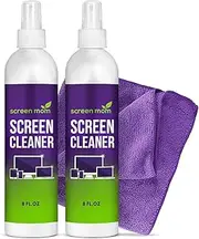 Screen Mom Screen Cleaner Kit 8oz (2-Pack) for LED & LCD TV, Computer Monitor, Electronics, Phone, Laptop Cleaning, iPad, and Flat Screen - Includes (2) 8oz Spray Bottles & Large Microfiber Cloths