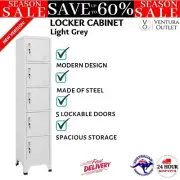 Steel Locker With 5 Doors Light Grey Office School Gym Cabinet Lockable Storage