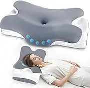 Neck Pillow - Orthopaedic Memory Foam Pillow - Ergonomic Pillow Against Neck Pain for Side Sleepers, Back Sleepers and Stomach Sleepers with Ice Silk Cover (Dark Grey)