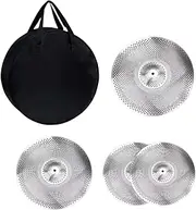 Dickly 4x Low Volume Cymbals Pack Drum Cymbals Lightweight Alloy with Storage Bag Practice Set 14 inch, 16 inch, 20 inch for Stage