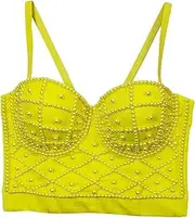 [BTDECLAR] Women's Pearls Beaded Corset Bras Bustier Crop Top Club Party Sexy Going Out Cami Full Coverage Push Up T-Shirt Bra