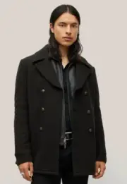 John Varvatos Carlos Black Double Breasted Quilted Men's Peacoat Size 52 NWT