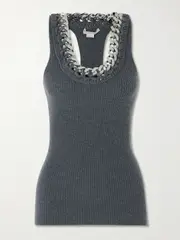 [Stella McCartney] Stella McCartney - Falabella Chain-embellished Ribbed Wool-blend Tank - Gray - large large Gray