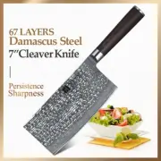 Cleaver Knife 67 Layers Damascus Steel Wood Handle Hammered Chef Butcher Slicing