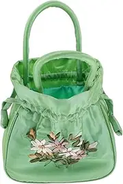 [Minkissy] Floral Embroidered Purse Mother Handbag Drawstring Small Embroidered Bag Polyester Tote Bag