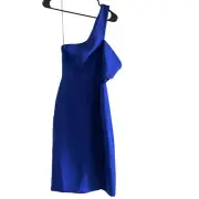 Aidan Mattox Dress Size 6 One Shoulder Crepe Midi Waist Cut Out Cocktail Blue