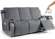 [TAOCOCO] Anti-Slip Recliner Sofa Cover Couch Covers for Leather Recliner Sofa, Pet Cover for Recliner Sofa, Washable Reclining Sofa Cover Furniture Protector with Elastic Straps(3 Seater, Dark Grey)