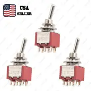 3x DPDT Guitar Mini Toggle Switch 2 Position ON/ON 6 PIN Car/Boat Switches Red