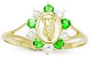 [JewelryWeb] 14ct Yellow Gold Green CZ Simulated Diamond Size K 1/2 Virgin Mary Teen Ring