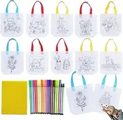 65 Pack Graffiti Goodie Bags for Kids Birthday Party Favors Art Class, Color Your Own Tote Bag,Eco Reusable Coloring Carnival Animal Art Party Goodie Bags(40 Bags +24 Color pens +1 pad)