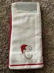 NWT Coronet Home Initial C W Santa Hat Set Of 2 100% Cotton Kitchen Towels