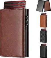 [SlowTon] Wallet for Men - Pop up Minimalist Leather Men’s Wallet with Metal Case, RFID Blocking Slim Card Holder with Gift Box (Dark Coffee)