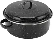 Roasting Pan, 13Inch Oval Roaster Pan with Lid, Black Enamel Speckled Finish Enamel Carbon Steel Roaster Pot, Oval Turkey Roaster Pot,No Chemical Coating, Chicken, Vegetables