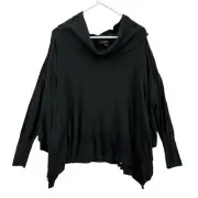 DKNY Jeans Top Womens Large Black Cowl Neck Stretchy Oversize Sweater Blouse NWT