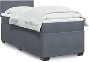 vidaXL Box Spring Bed with Mattress - King Single, Dark Grey Fabric Frame, Pocket Spring, Breathable Topper, Slats, Bedroom Furniture, 203 x 107 cm, Easy Assembly