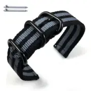 Black & Gray Stripes Nylon Watch Band Strap Belt Army Military Black Buckle #42