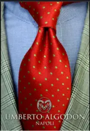 Umberto Algodon by Lord R Colton Sette- Red & Lime Dot Woven Necktie New