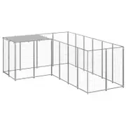 vidaXL Dog Kennel Silver 4.84 m² Steel Outdoor Puppy Enclosure Dog Cage House