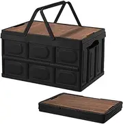 3 in 1 Collapsible Picnic Basket With Table - Large Capacity, Portable With Lids and Handle, Stackable Multi-Functional Camping Food Storage for Outdoor, Home (Black)