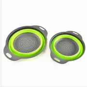 Collapsible colander, 2 foldable kits, DLD Food Grade Silicone Kitchen Strainer Space-saving foldable filter colander (Green)