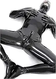 MMWMJWMB Zipper Men's Full Body Design Sexy Latex Tight Jumpsuit Rubber Catsuit Clothing with Crotch Zip