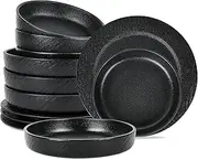 [Stone Lain] Senso 12-Piece Dinnerware Set New Bone China, Plates and Bowls Sets, Dish Set for 4, Dinner and Salad Plates, Black