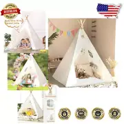 Natural Canvas Kids Teepee Tent with Carry Case & Mat - Indoor/Outdoor Fun