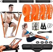 Portable Extra Heavy Home Gym Resistance Band Bar Set with 4 Stackable Resistance Bands,Detachable Full Body Workout Equipment Exercise Bar Kit,500LBS Longer Bar with Bands,Workout Guide Included