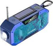 Emergency Solar Hand Crank Weather Radio, 5000mAh Power Bank Charger Flash Light Outdoor Emergency Radio with Bluetooth Speaker(Camouflage Blue)