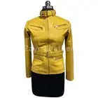 Latest Pattern Women Yellow Leather Jacket Biker Motorcycle Real Lether Jacket