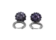 DAVID YURMAN ST. SILVER CABLE OSETRA BERRIES AMETHYST 12 mm EARRINGS NEW BOX