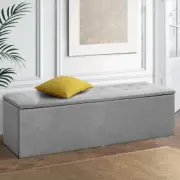 Ottoman Blanket Storage Chest Footstool Bench Seat Linen Fabric Metal Hinges