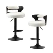 Oikiture 2x Bar Stools Kitchen Gas Lift Swivel Chairs Stool Wooden Boucle White